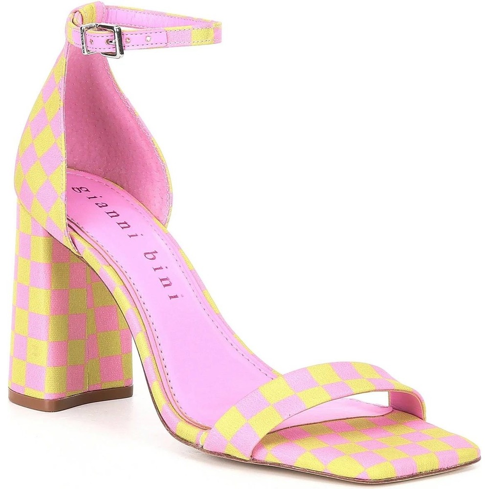 Gianni Bini Womens Maileigh Checkered Ankle Strap Block Heel Sandals Size 8.5